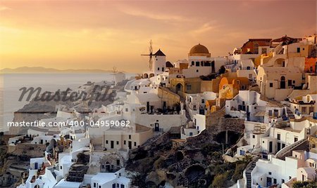 The beautiful and uniue village of Oia on the Greek island of Santorini, photographed during a majestic late afternoon
