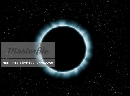 Planet eclipse with halo in a starry sky