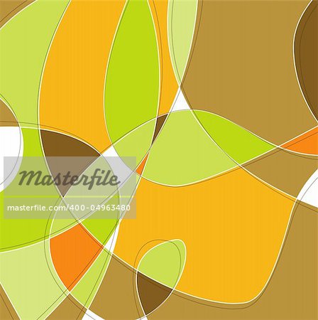 Retro Swirl Loopy Background of stylish, orange green and brown shapes. Easy-edit layered vector file--No transparencies or strokes!