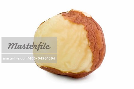 Closeup of hazel nuts kernel isolated on white background.