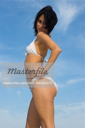 Girl At Beach in White Bikini