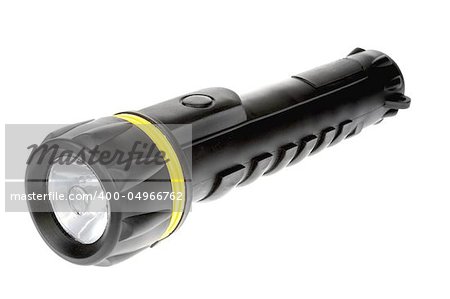 Black rubber coated torch isolated on a white background
