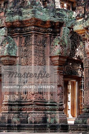 The mandapa with carving at Banteay Sreiz, Cambodia