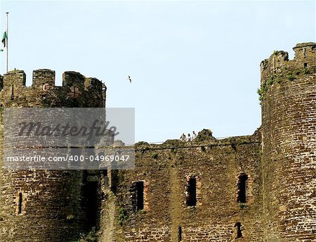Conwy castle battlements close up.