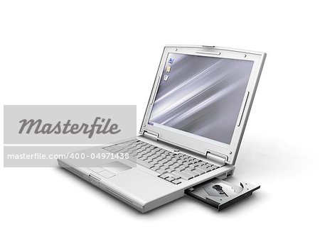 Generic laptop with cd drive open isolated on white background