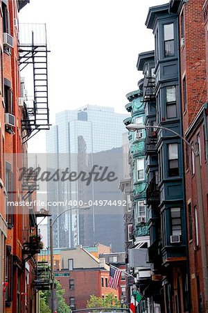 Boston street - view from historical North End to downtown