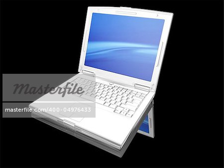 3D render of a white laptop on a black background