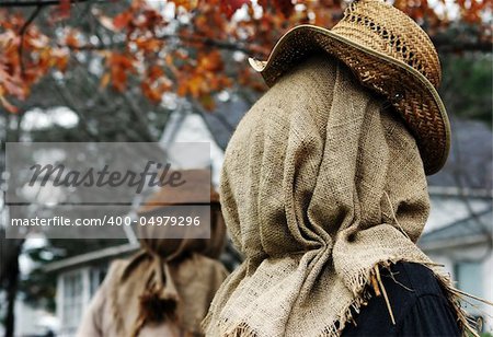 Scarecrows in a garden