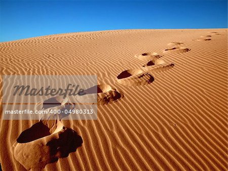 Footprints going over the sand