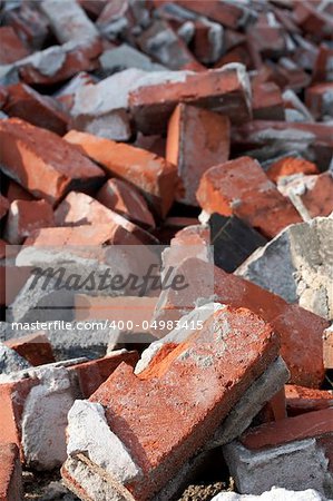 a close up of an old pile of bricks