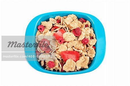 A bowl of cornflakes isolated on white background