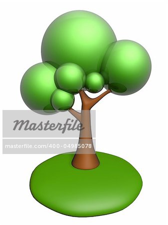 green toon tree on island isolated on white background