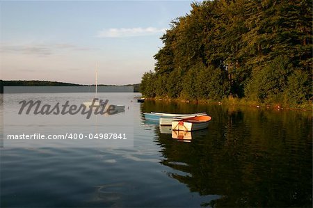 bay boats at sunset