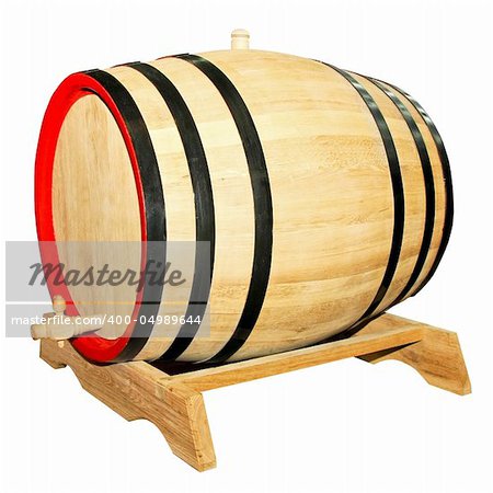 Big wooden barrel for beverages isolated on white
