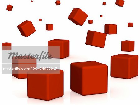 Abstract background - falling red boxes. Objects over white