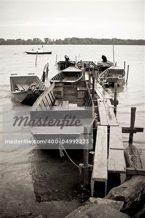 traditional fishing boats on the river Danube