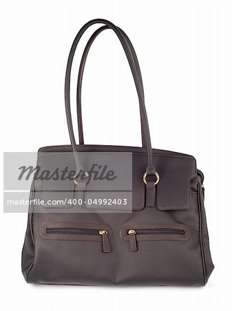 Brown leather woman bag isolated with clipping path over white background