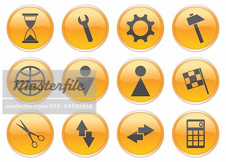 Gadget icons set. Orange - gray palette. Vector illustration.