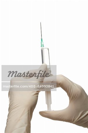 Syringe in hand,getting ready for injection,isolated, on white background