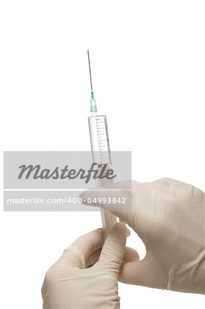 Syringe in nurse hands,getting ready for injection,isolated, on white background