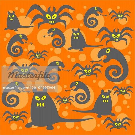 Monsters pattern on an orange background. Halloween illustration.