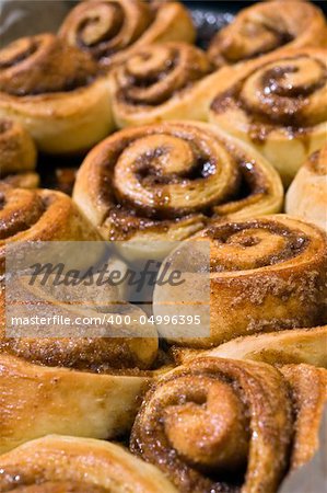 cinnamon buns in a baking dish fresh from the oven