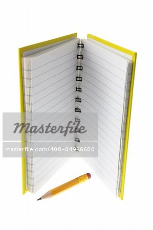 Short Pencil and Note Book on White Background