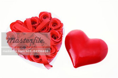 Red Roses and Love Heart on White Background