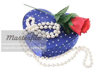 Pearl Necklace on Gift Box on White Background