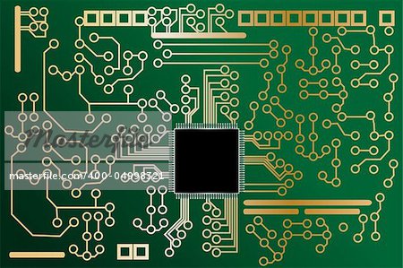 Vector - High tech mother board with chip components background. Concept: Technology.