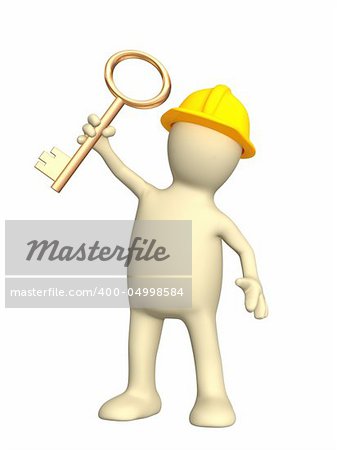 Builder, holding in hand a gold key
