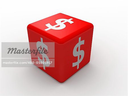 3d rendered illustration of one dice with dollar sign