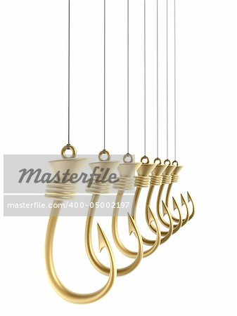 gold hooks isolated on white background