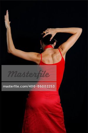 Portrait of hispanic flamenco dancer isolated over white