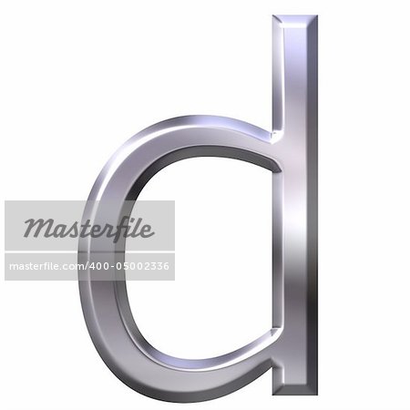 3d silver letter d isolated in white