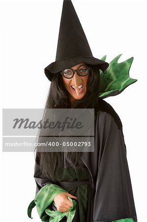 brunette with big nose and glasses as an old ugly witch