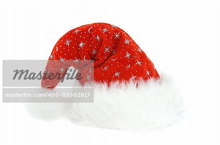 Santa's hat with silver stars isolated on white