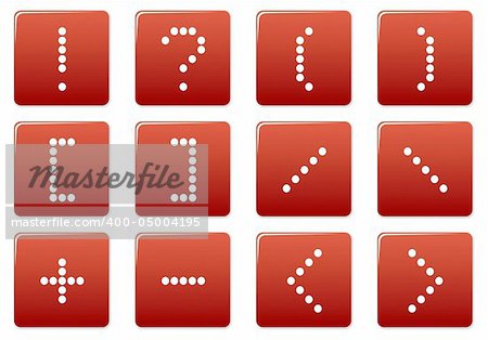 Matrix symbol square icons set. Red - white palette. Vector illustration.