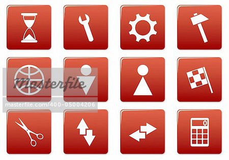 Gadget square icons set. Red - white palette. Vector illustration.