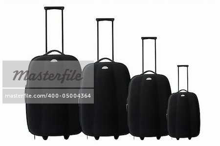 four Suitcase, trolley Set isolated on white background