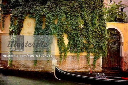 Artistic work of my own in retro style - Postcard from Italy. - Ivy and gondola - Venice.