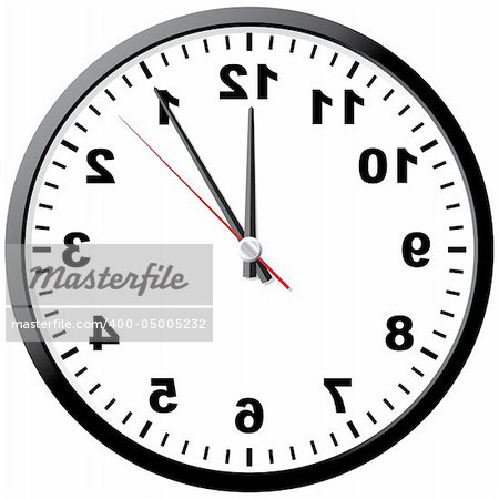 On the contrary clock. Abstract. Vector illustration. White background.