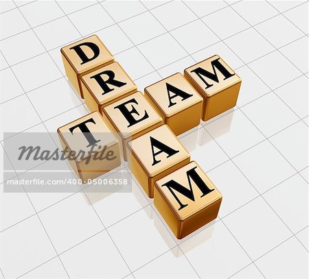 3d golden boxes with text - dream team, crossword