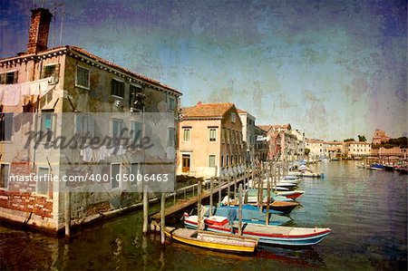 Artistic work of my own in retro style - Postcard from Italy. -Sunny day- Venice.