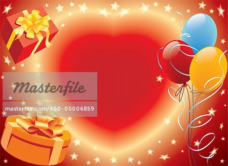 Birthday presents with heart and balloons party decoration