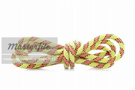 Rope with knot reflected on white background