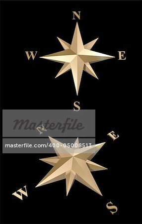 3d gold compass - object over black