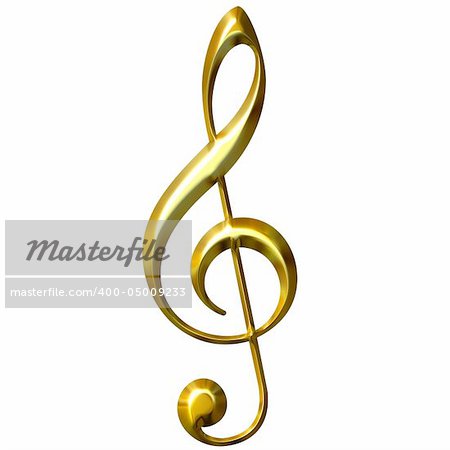 3d golden treble clef isolated in white