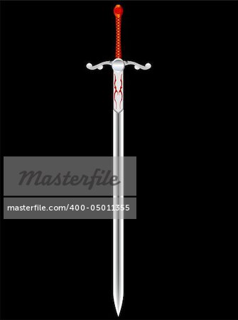 Steel sword of the knight on a black background - a vector