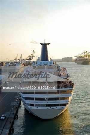 Cruise liner docked in early morning